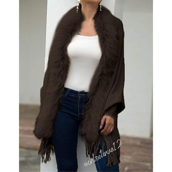 NEW Elegant Soft Fur Sweater Poncho Shawl - Picture 13 of 15